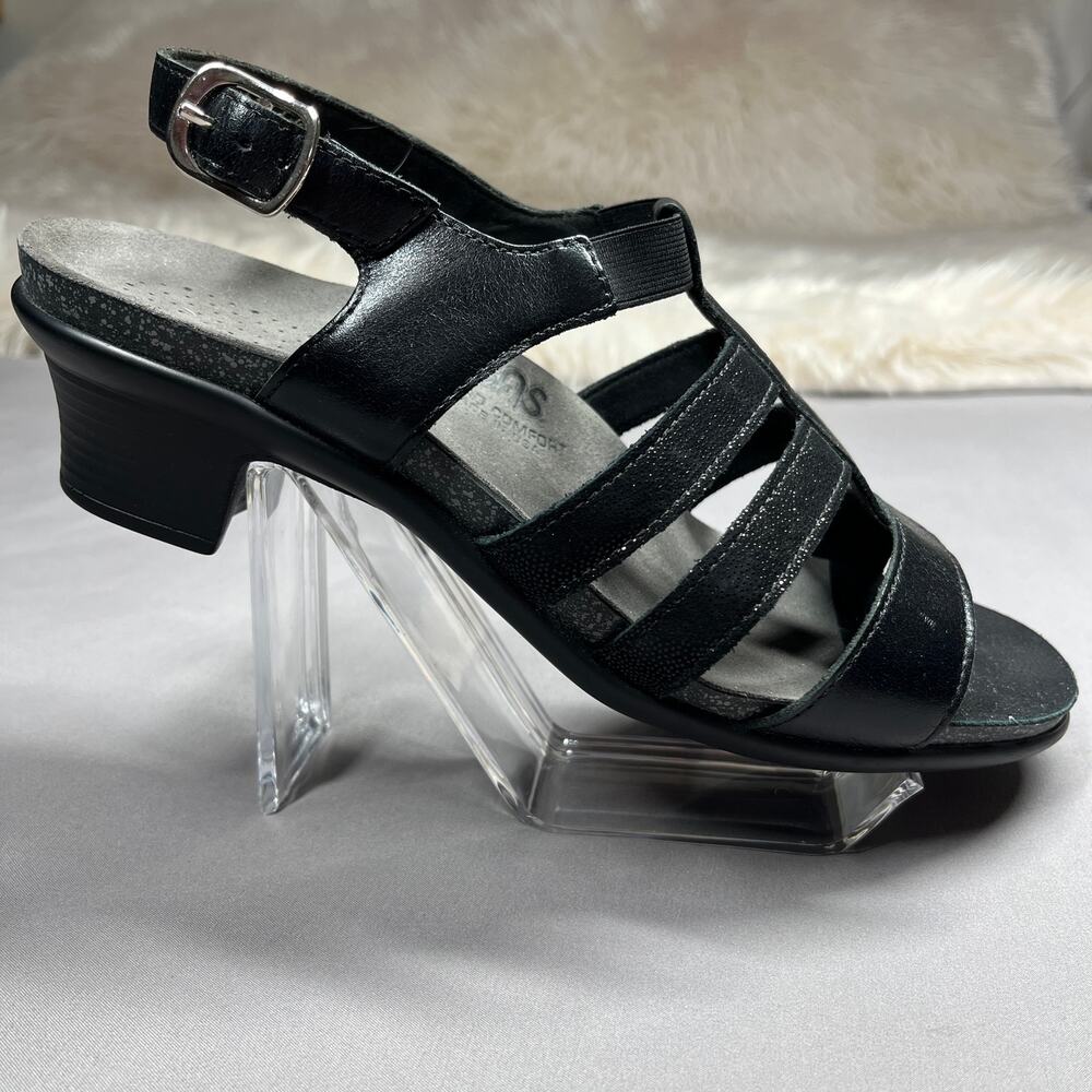 SAS Sandals Black Womens Size 10M Allegro Heel Strap Shoes Leather Comfort - Picture 7 of 16